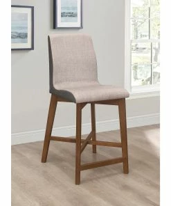 Best Pirce 🧨 Coaster Grey And Natural Walnut Upholstered Counter Height Stools (Set Of 2) ⭐