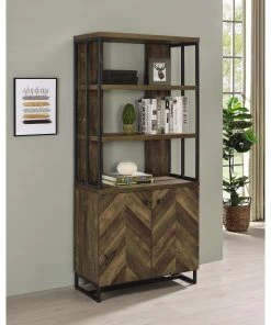 Best deal ⌛ Coaster Millbrook Rustic Oak Herringbone And Gunmetal 2-door Bookcase 🤩