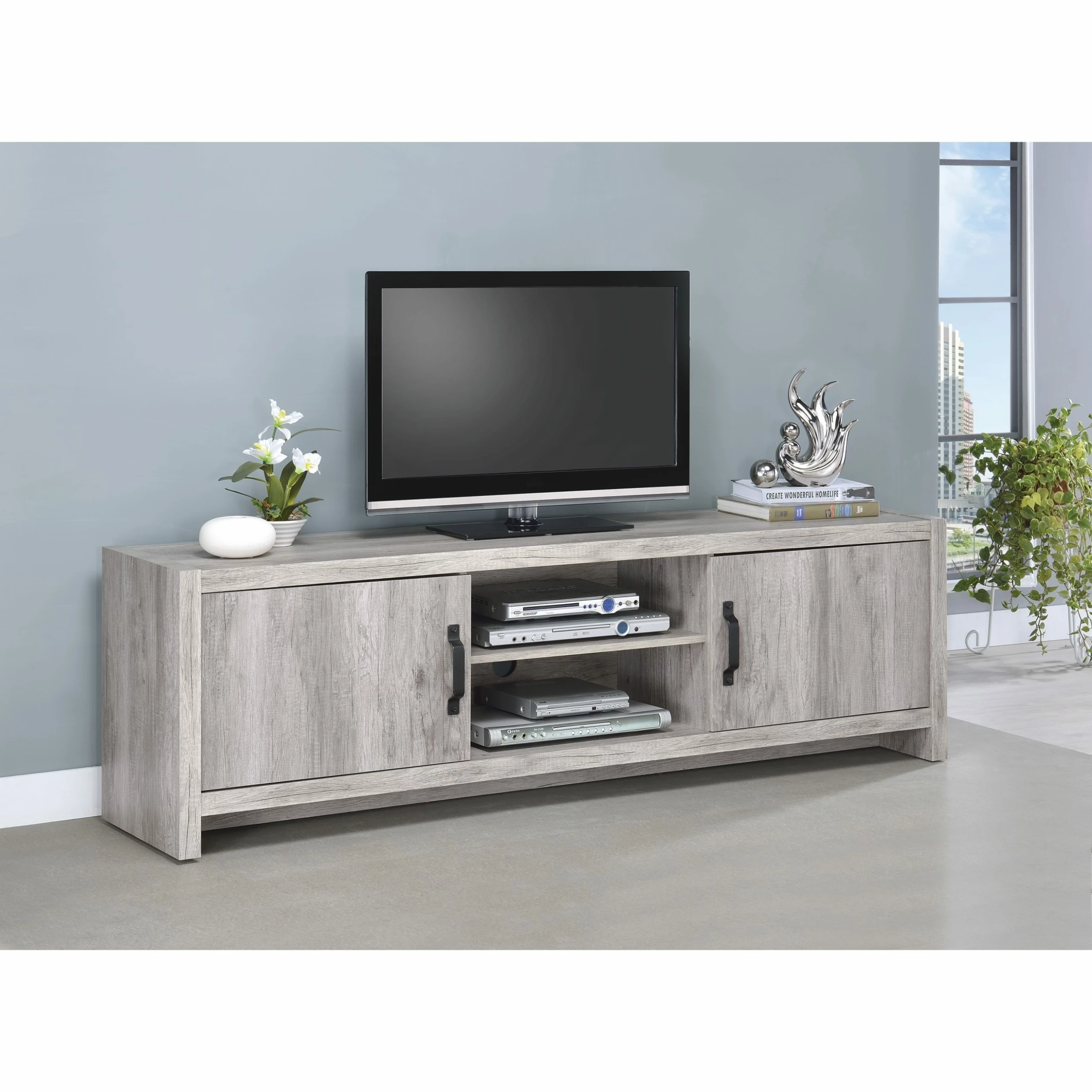 Wholesale 👍 Coaster Modern Grey Driftwood 2-door TV Console - 70.75" X 15.50" X 21.50" 🌟