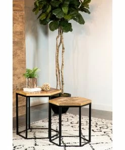 Outlet ๐ฅ Coaster Natural And Black 2-piece Hexagon Nesting Table โค๏ธ