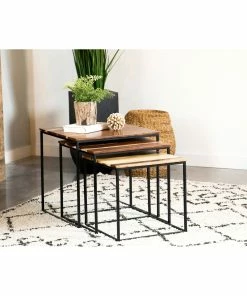 Discount ✨ Coaster Natural And Black 3-piece Square Nesting Table 🧨
