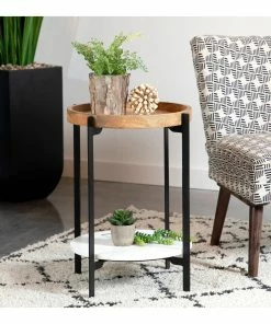 Discount 👍 Coaster Natural And Black Round Shelf Accent Table 😀