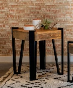 Brand new 😀 Coaster Natural And Matte Black Wooden Square Top End Table ✔️