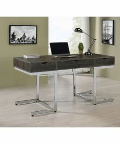 Outlet ๐ฏ Coaster Noorvik Dark Oak And Chrome 3-drawer Writing Desk โญ