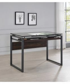 Cheapest 🧨 Coaster Pantano Dark Gunmetal And Chestnut Glass Top Drafting Desk 👏