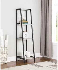 New ๐ Coaster Pinckard Grey Stone Herringbone And Black 4-shelf Ladder Bookcase ๐