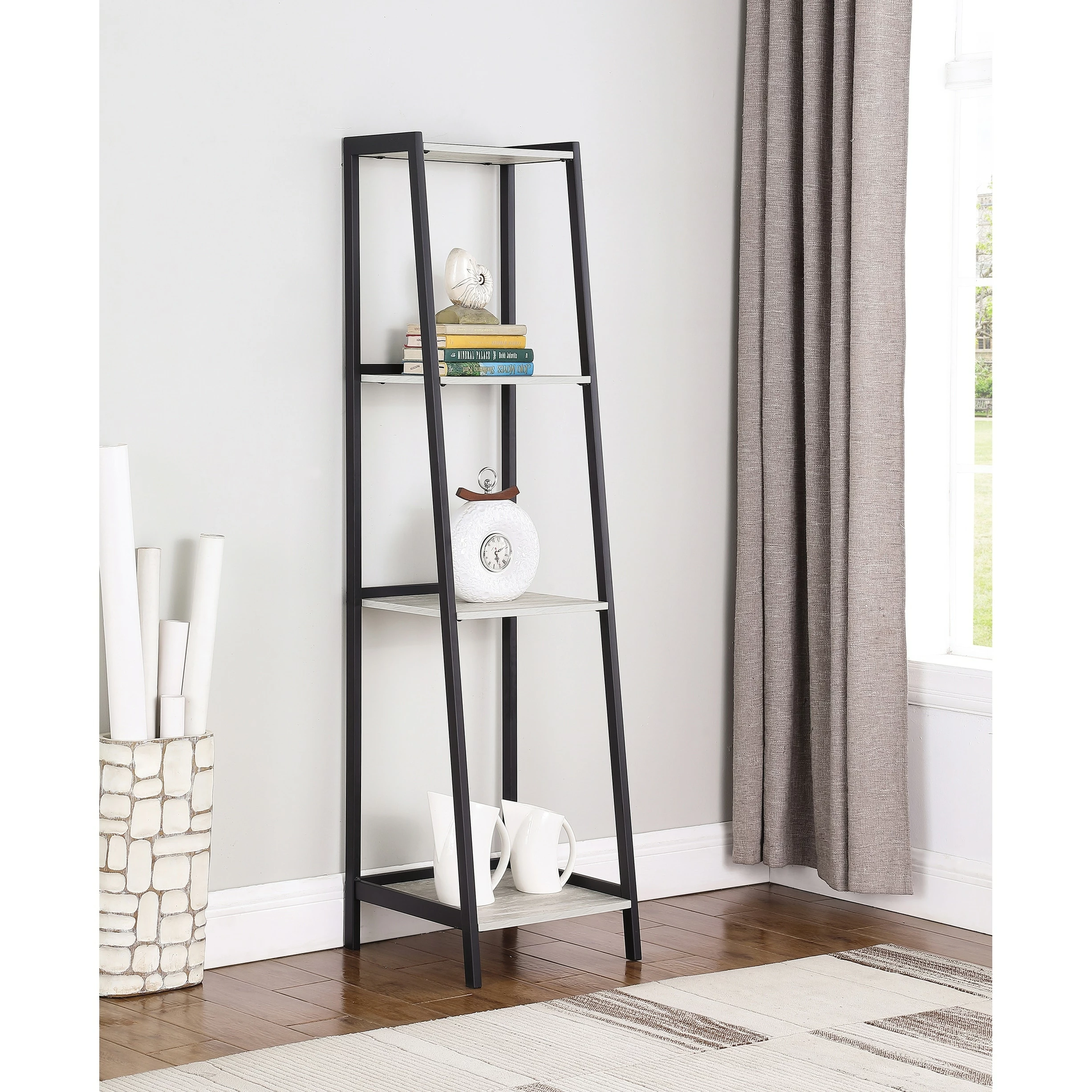 New 👍 Coaster Pinckard Grey Stone Herringbone And Black 4-shelf Ladder Bookcase 🎉