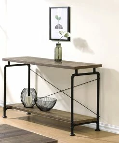 Flash Sale 🎁 Coaster Rustic Oak And Black Shelf Storage Sofa Table 🔔