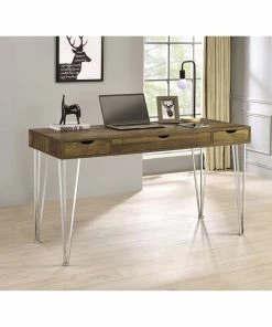 Cheap 💯 Coaster Samson Brown Oak And Chrome 3-drawer Writing Desk 🌟