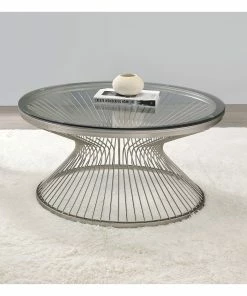 Brand new 🔔 Coaster Satin Grey Round Glass Top Coffee Table 🎁