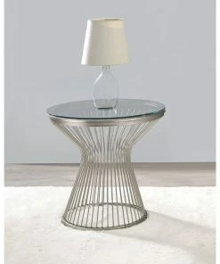 Deals ⭐ Coaster Satin Grey Round Glass Top End Table 🌟