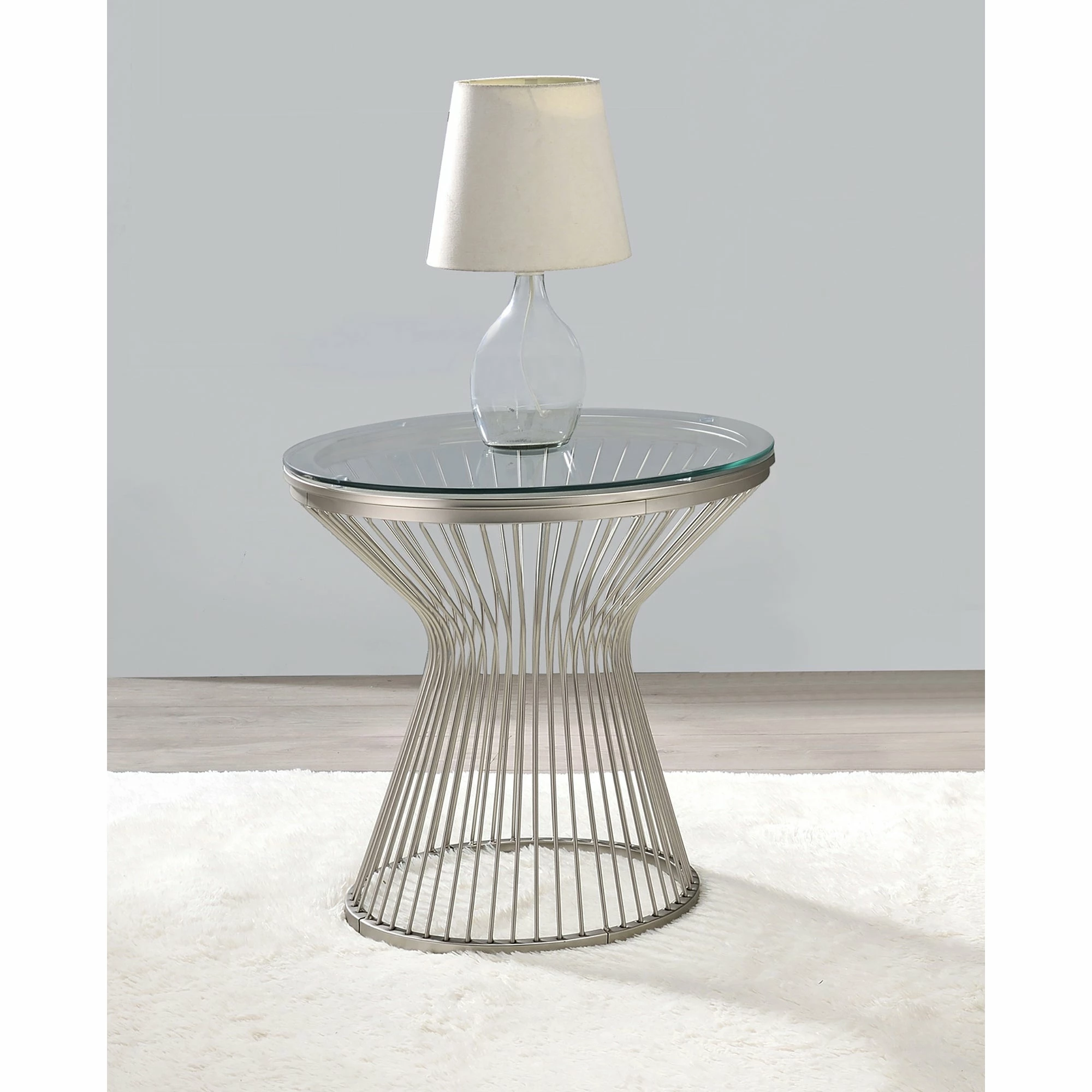 Deals ⭐ Coaster Satin Grey Round Glass Top End Table 🌟