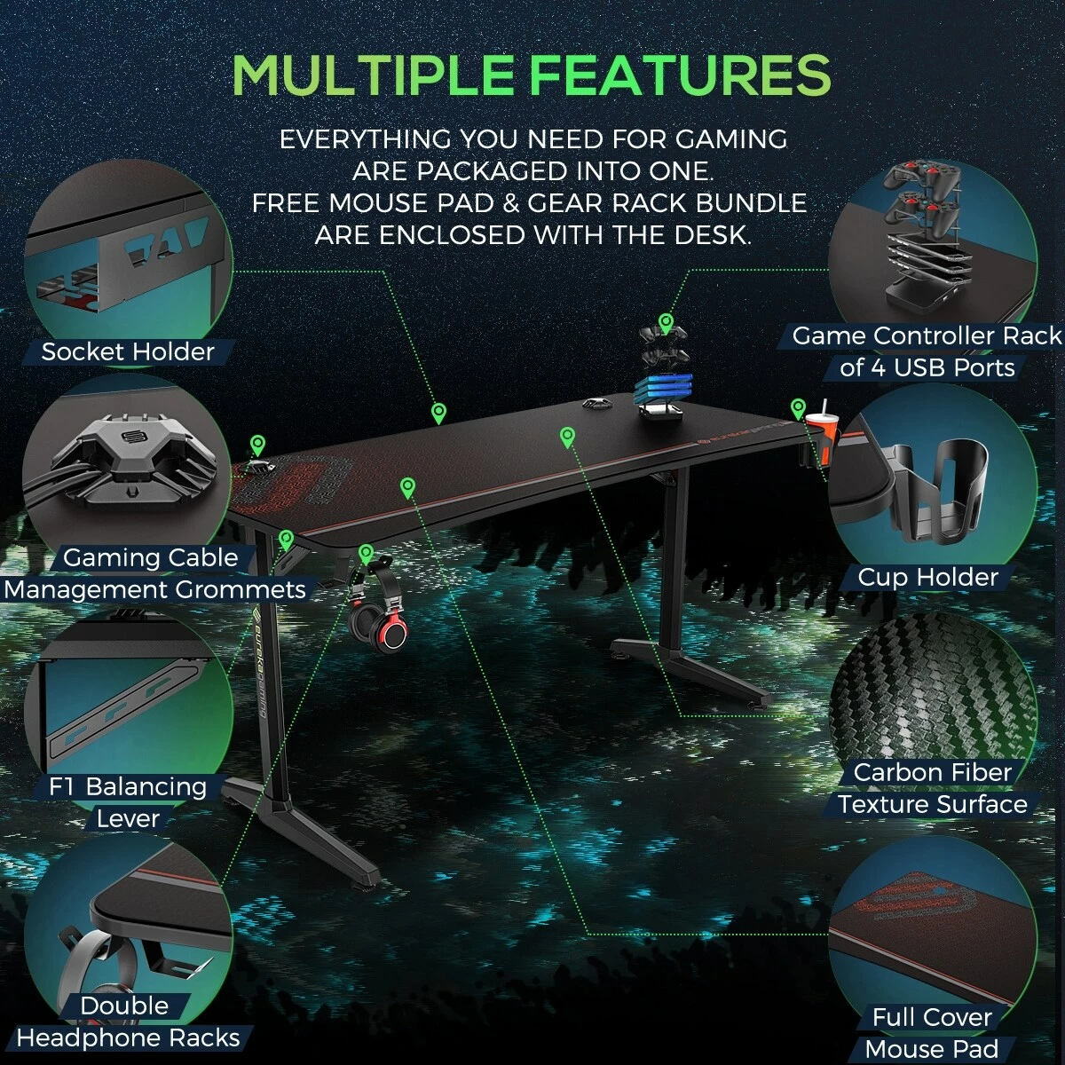 Buy ๐ Coaster Tarnov Black Rectangular Gaming Desk With USB Ports ๐ฅฐ - Image 5