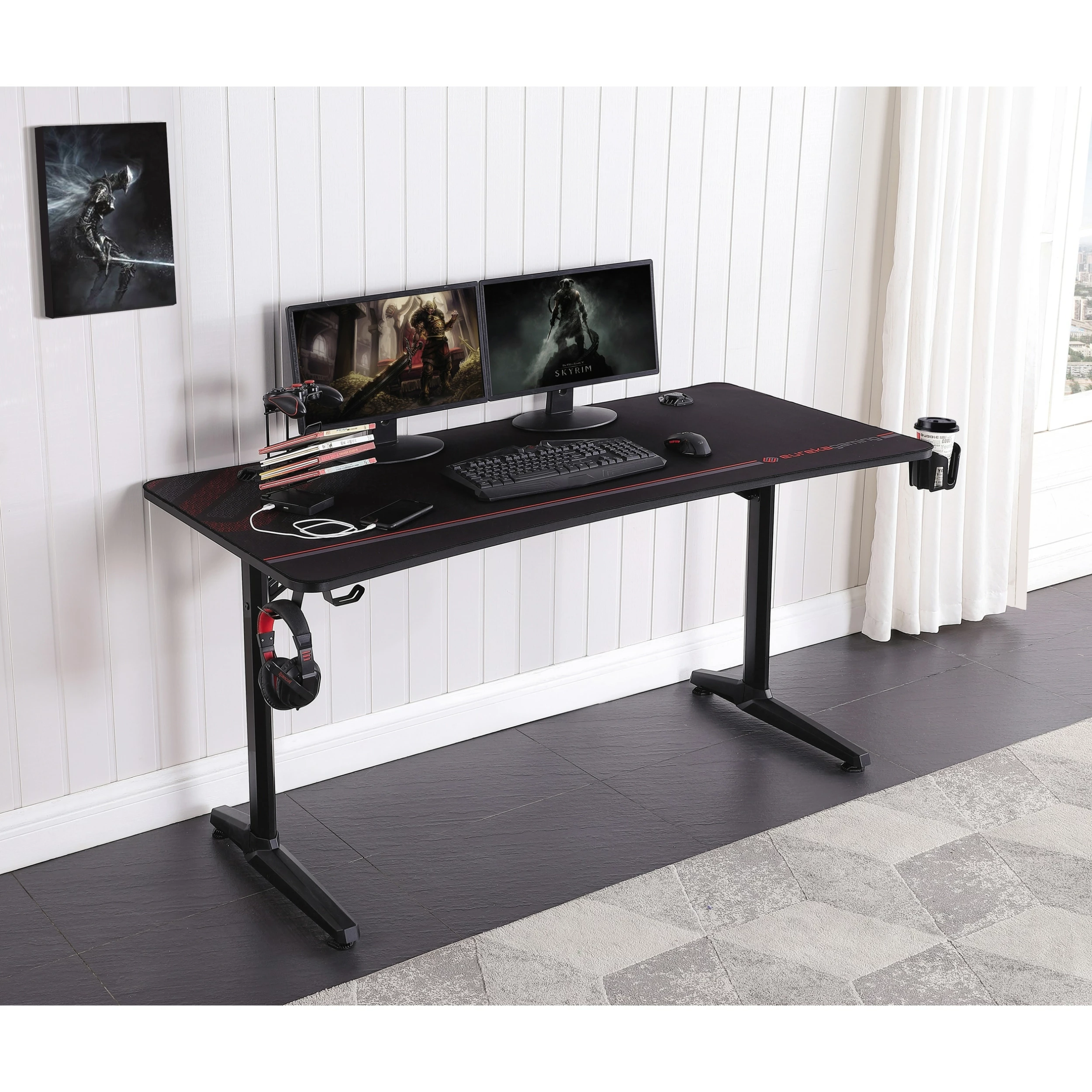 Buy ๐ Coaster Tarnov Black Rectangular Gaming Desk With USB Ports ๐ฅฐ