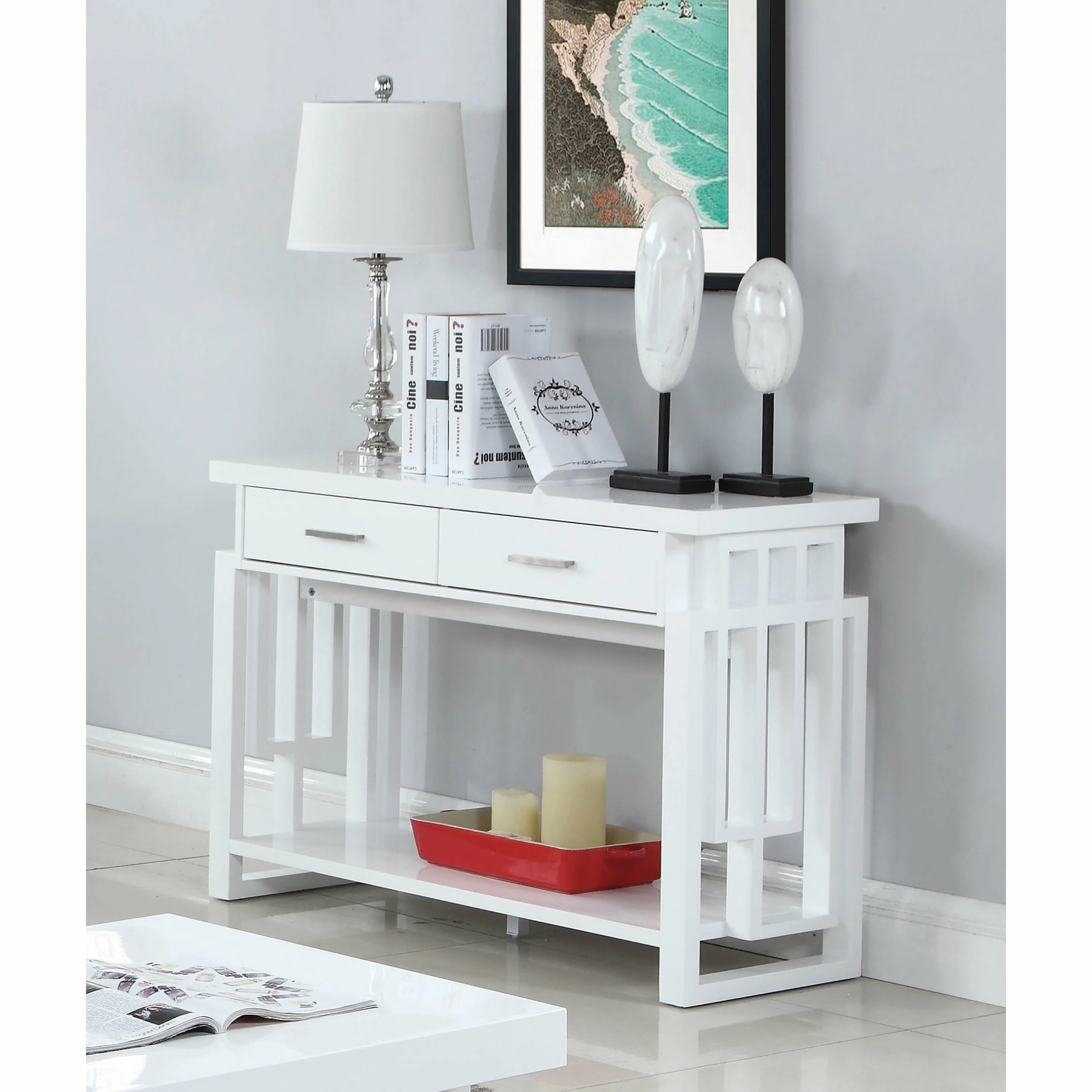 Cheap ๐ Coaster Transitional Glossy White Sofa Table - 42" X 15.50" X 30" โจ