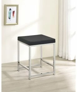 Coupon 🥰 Coaster Upholstered Square Padded Cushion Vanity Stool Light Grey 😉