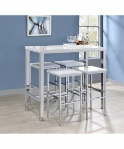 Flash Sale 😀 Coaster White High Gloss And Chrome 5-piece Bar Set ✨