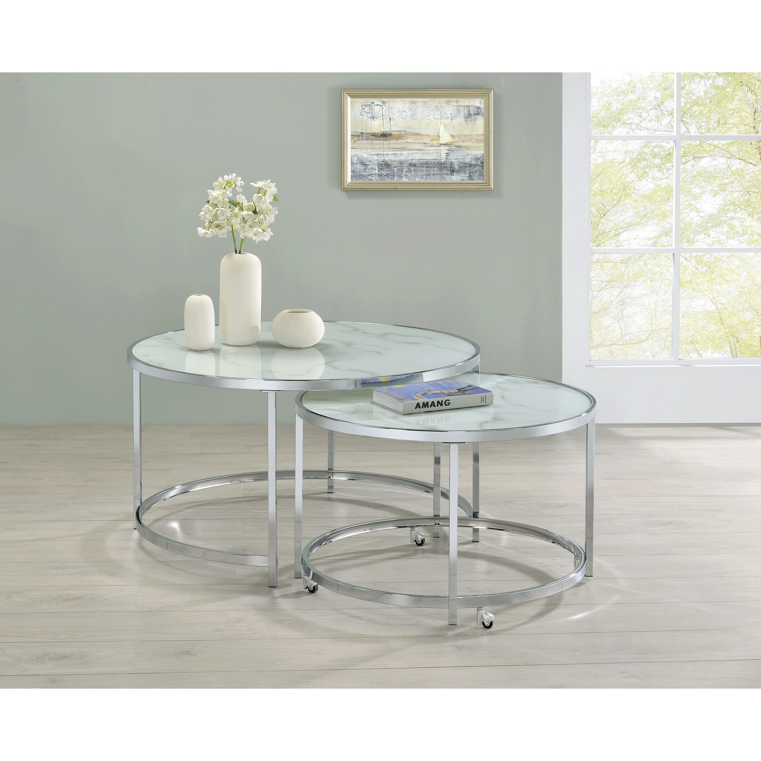 Discount 👏 Coaster White And Chrome 2-piece Round Nesting Table ❤️