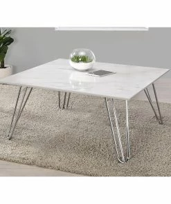 Brand new 👍 Coaster White And Chrome Hairpin Leg Square Coffee Table 🛒