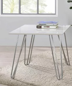 Discount ❤️ Coaster White And Chrome Hairpin Leg Square End Table 👍