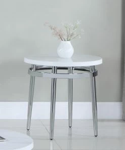 Deals ✨ Coaster White And Chrome Round End Table With Metal Legs 😉