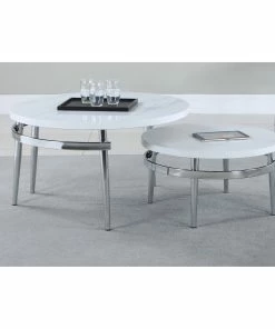 Best Pirce ✨ Coaster White And Chrome Round Nesting Coffee Table 👍