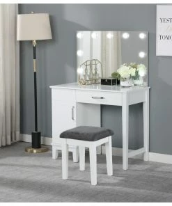 Outlet ✨ Coaster White And Dark Grey Vanity Set With LED Lights ✔️