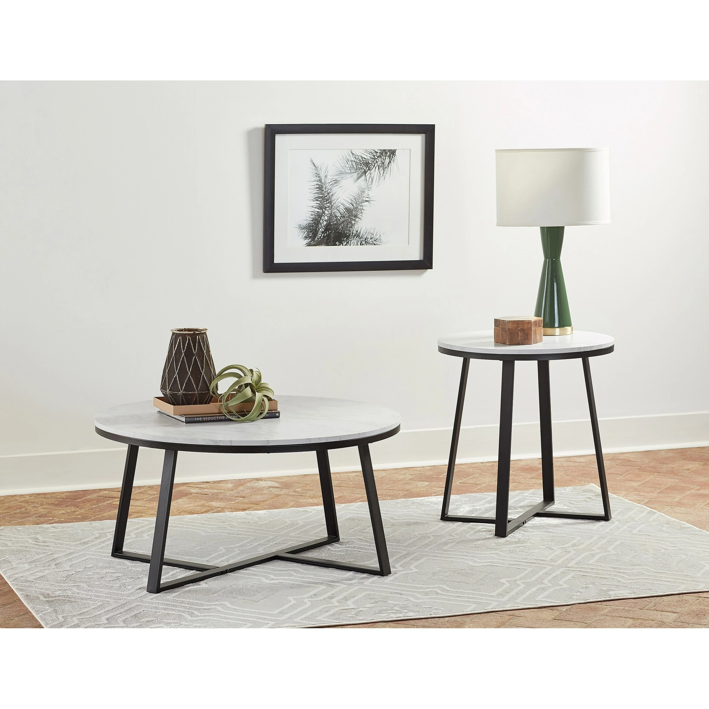 Promo ๐ Coaster White And Matte Black Metal Base Round End Table โ - Image 3