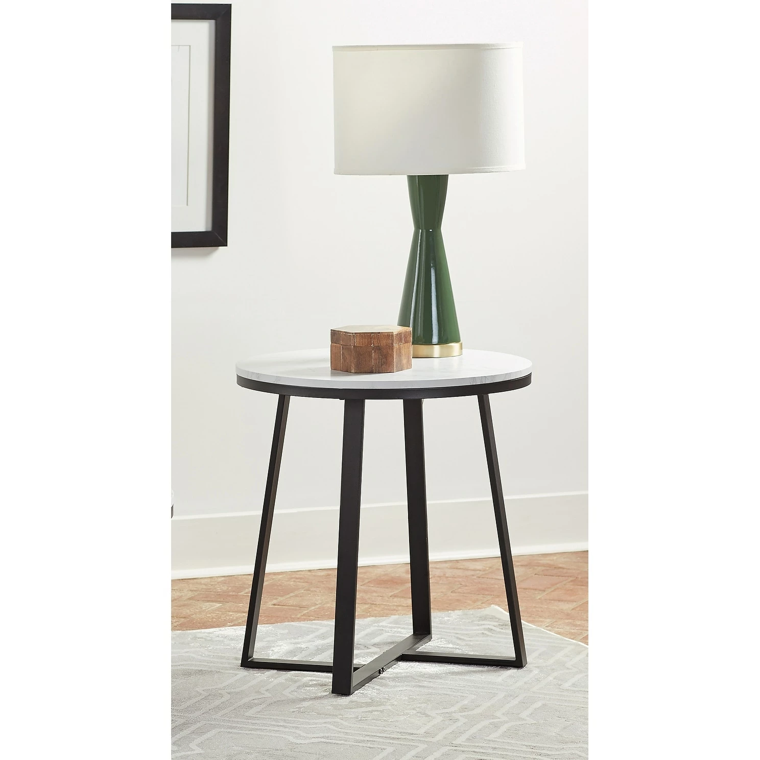 Promo ๐ Coaster White And Matte Black Metal Base Round End Table โ