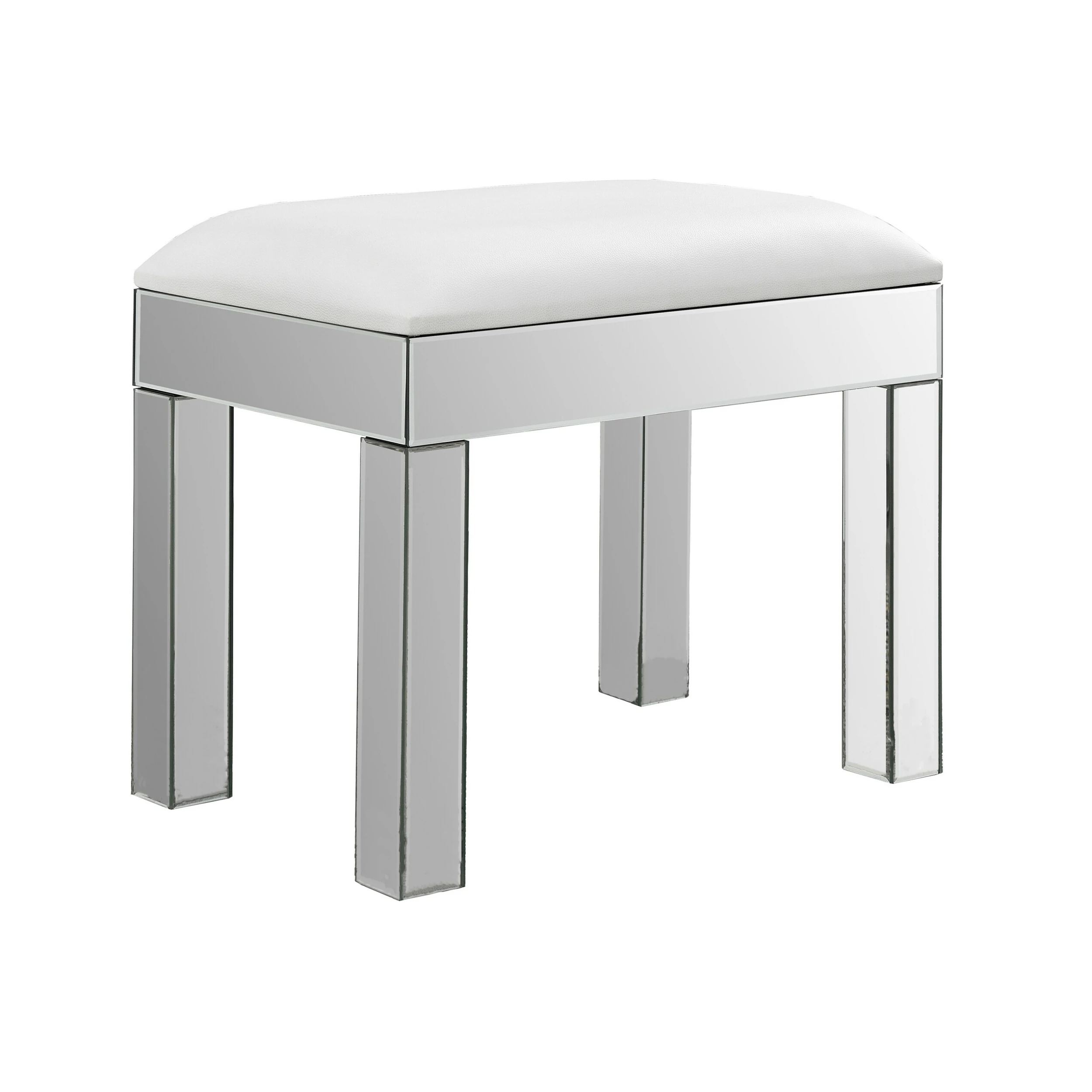 Discount 👏 Coaster White And Mirror Rectangular Upholstered Vanity Stool 💯 - Image 2