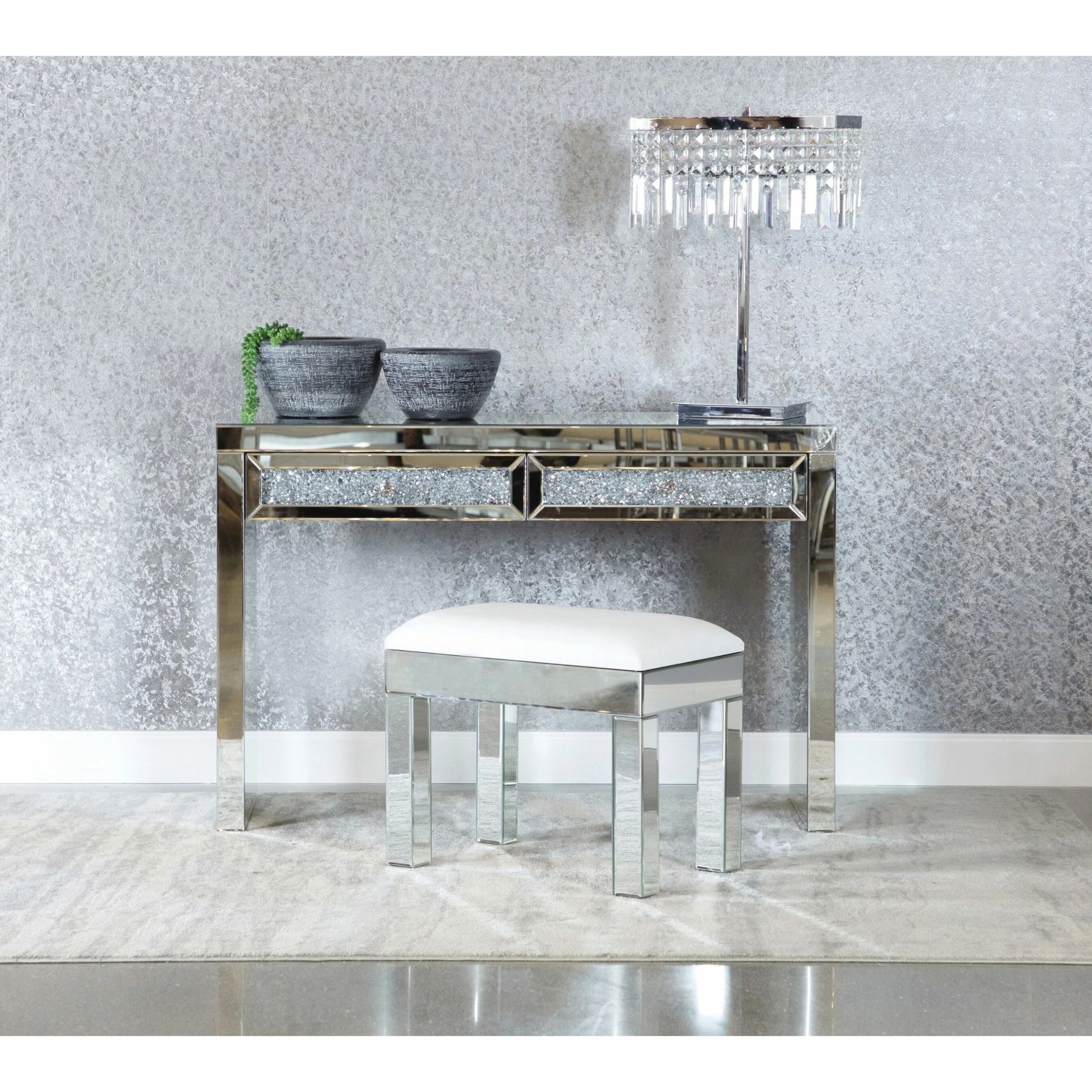 Discount 👏 Coaster White And Mirror Rectangular Upholstered Vanity Stool 💯 - Image 3