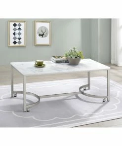 Best deal 🛒 Coaster White And Satin Nickel Coffee Table With Casters 🎉