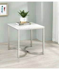 Best reviews of 🔔 Coaster White And Satin Nickel Faux Marble Square End Table 🤩